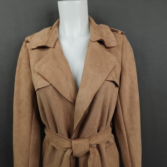 Philosophy Womens Trench Coat XS Tan Faux Suede Minimalist Quiet Luxury Timeless - Picture 2 of 13